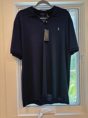 Men’s Polo Ralph Lauren , V Neck navy blue polo, NWT, 100% soft cotton, Size L